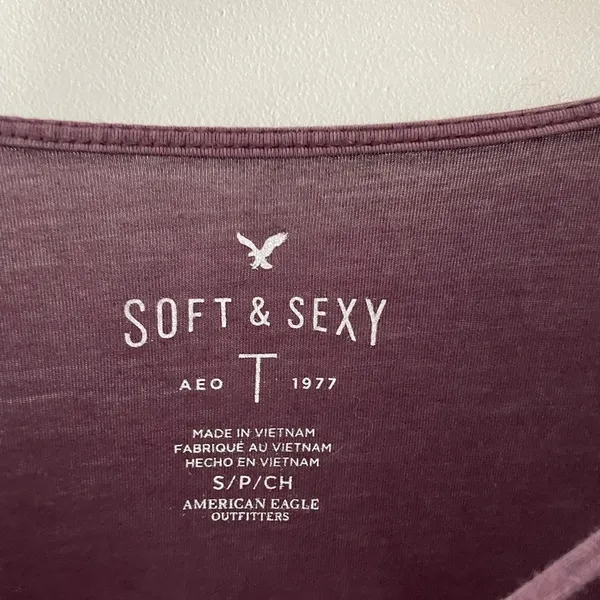 American Eagle‎ AEO Soft & Sexy Strappy Plum Long Sleeve Blouse - Image 3