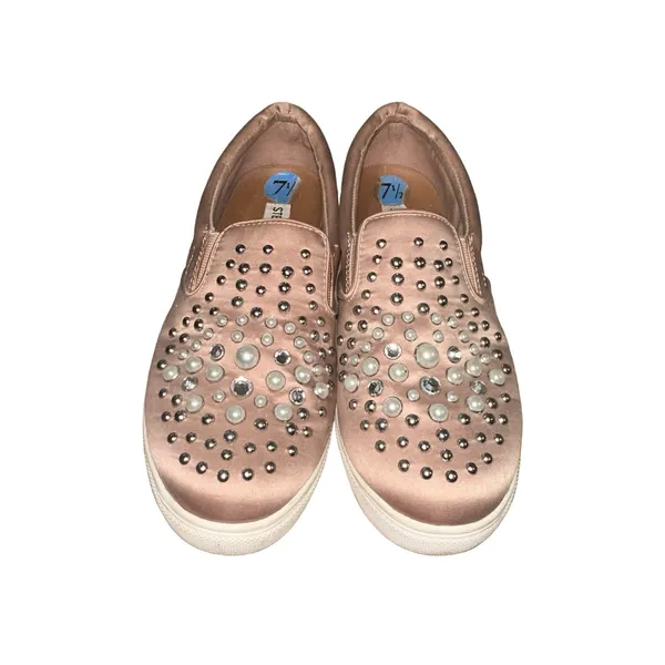 Steve Madden Glandi Pink‎ Satin Studded Slip-On Platform Sneakers 7.5 - Image 3