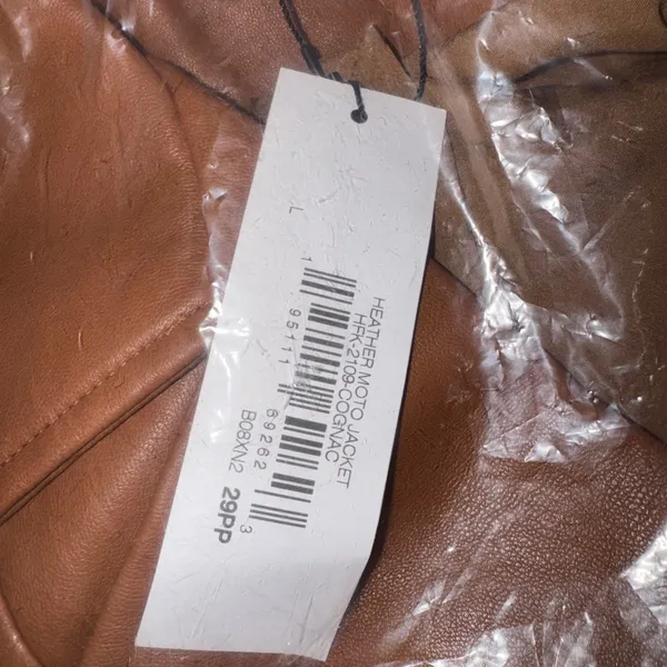 The Drop Heather‎ Moto Jacket Cognac Faux Leather Zip Womens Size L - Image 6