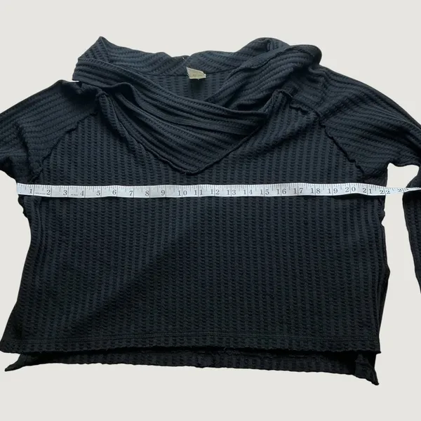 We The Free Free People Black Waffle Knit Cowl Neck Thermal Top XS - Image 6