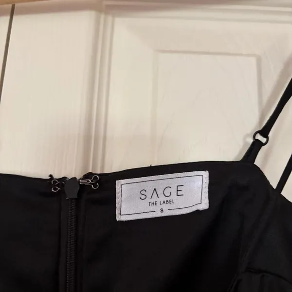 Sage the Label Black Satin Formal Sleeveless Slip Midi Dress Size Small - Image 3