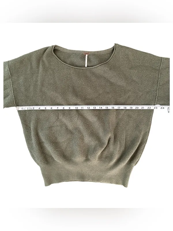 Free People Green Ribbed Balloon Sleeve Women Sweater Top XS - Image 4