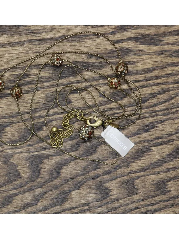 NWT Chico's Long Crystal Bead Station Wrap Necklace Brass Yellow / Orange 52" - Image 5
