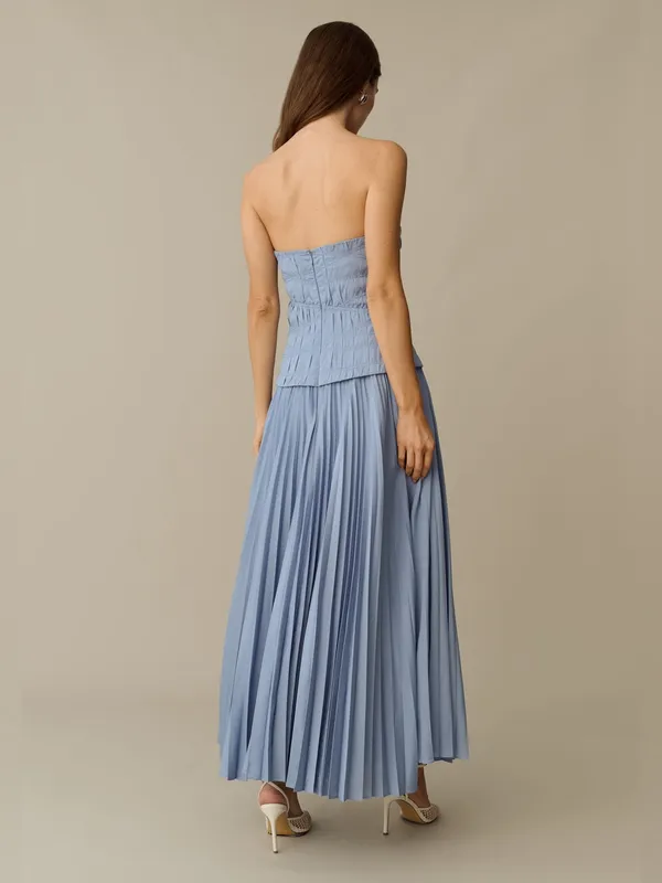 O.p.t. Few Moda Blue Size 2 ADA Pleated Strapless Midi Dress - Image 5