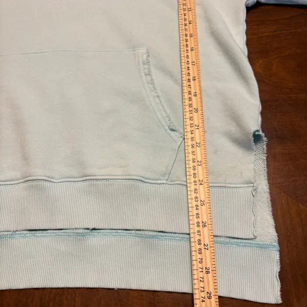 Aerie Hoodie Women S Light Blue Oversized Raw Hem V-Neck Sweatshirt - Image 9