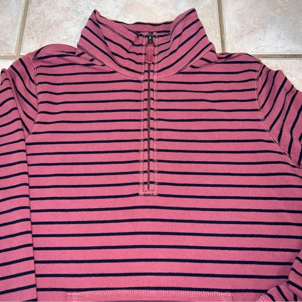 LL Bean Pink Striped 1/4 Zip Pullover Sz S Regular - Image 2