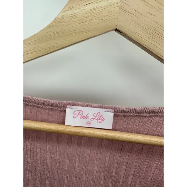 Pink‎ Lily Womens M Mauve Pink Ribbed Henley Top Boxy Relaxed Long Sleeve Casual - Image 6