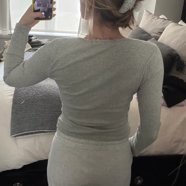 Lush Clothing Button Up Ribbed Long Sleeve Top in Grey - Image 6