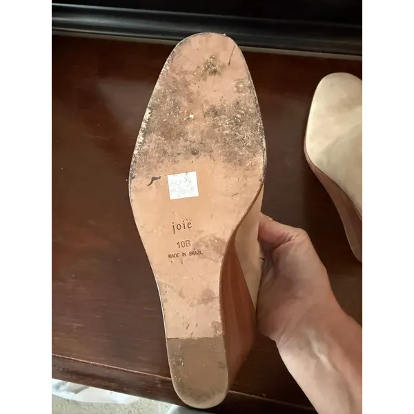 Joie Suede Wedge Mules Womens 38 Tan Wood Heel‎ Slip On Excellent Boho Casual - Image 13