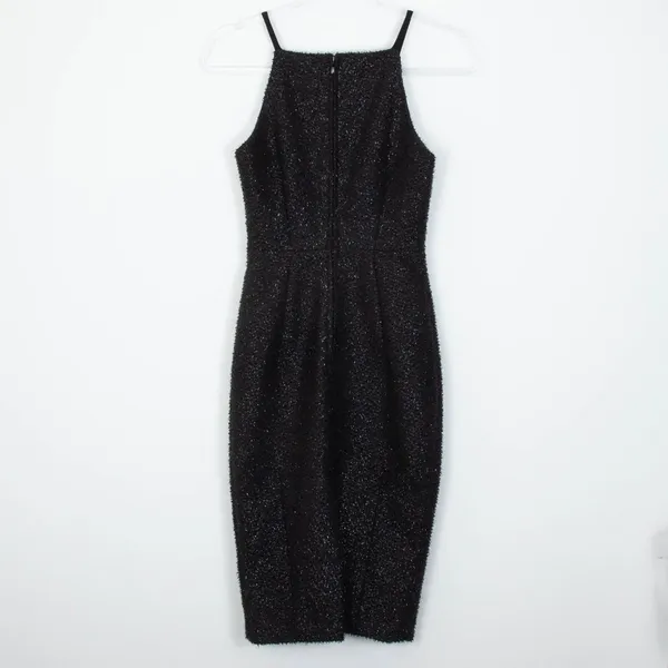 H&M Womens Sleeveless‎ Textured Midi Cocktail Dress Size 2 Black Sparkle Evening - Image 4