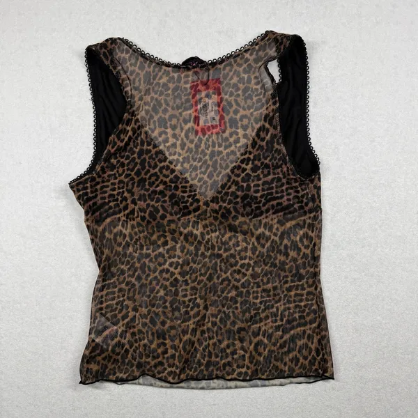 Edikted Leopard Print Sheer Mesh Tank Top Women’s Medium Y2K NWT - Image 2