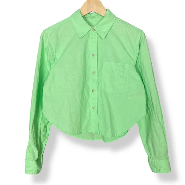 Universal Thread Crop Top Light Neon Green Cotton Linen‎ Size XS Long Sleeves - Image 3