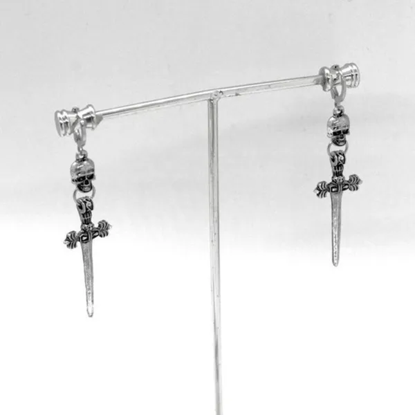 Skull and Sword Dangle Earrings Silver - Image 3