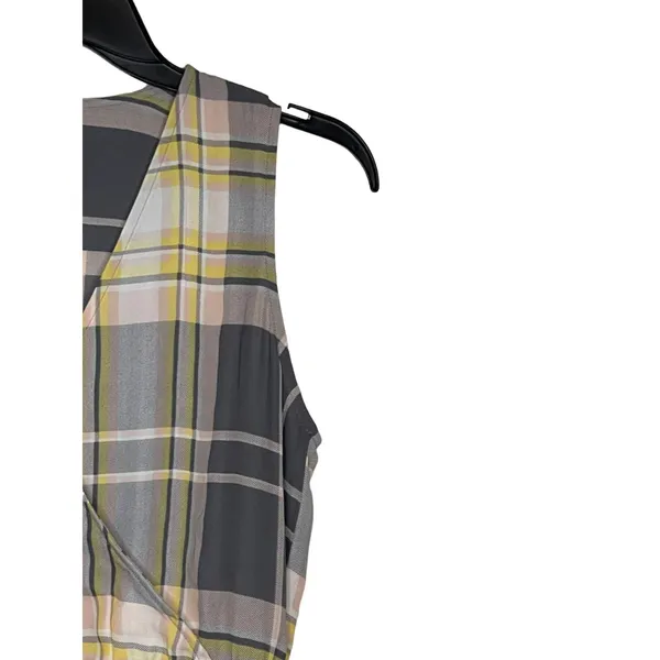 Loft Women Tank Top Semi Sheer V-Neck Plaid Peplum‎ Surplice Wrap Multicolor XS - Image 3