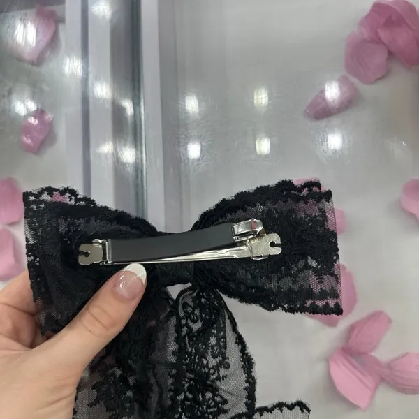 Elegant Black Lace Hair Bow - Image 4