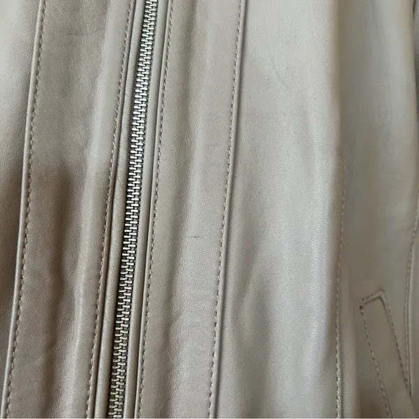 Cole Haan 100% Genuine Lambskin Leather Moto Jacket Lined‎ Biker Taupe Size M - Image 8