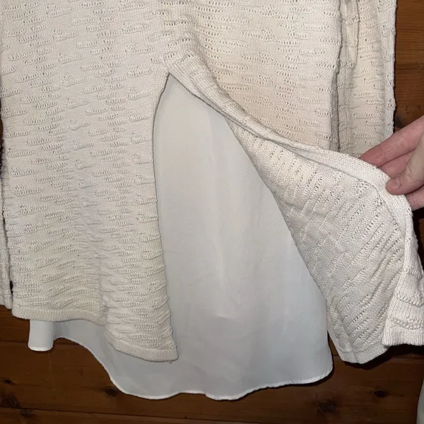 White House Black Market Sweater Knit Hi Low Ivory Coastal Medium - Image 7