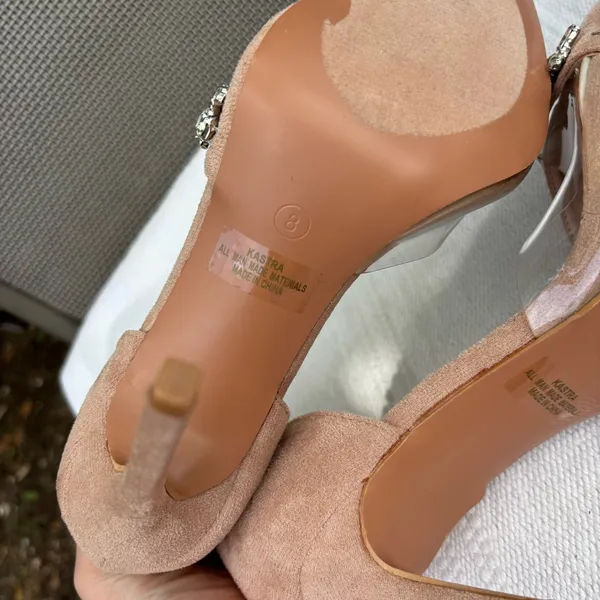 Kastra Light Nude Suede Rhinestone Pointed-Toe Pumps size 8 - Image 4