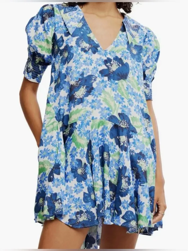 NWT Free People Moon Chaser Tiered Floral Puff Sleeve Collared Shift Minidress - Image 9