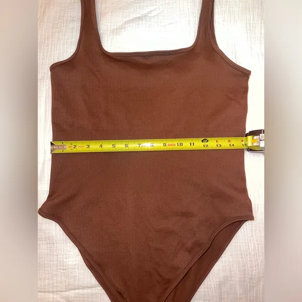 OQQ Ribbed Brown Bodysuit XXL | Square Neck Thong Snap Closure‎ - Image 9