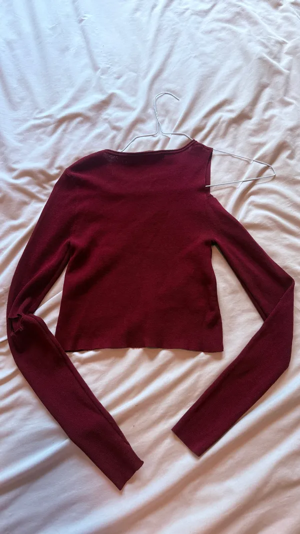 Burgundy Crop Top with Shoulder & Elbow Slit - Image 3