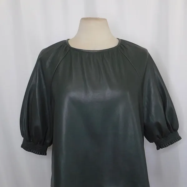 SAYLOR Juana Top Faux Leather Sage Gray Puff Sleeves Solid Streetwear Large‎ - Image 3