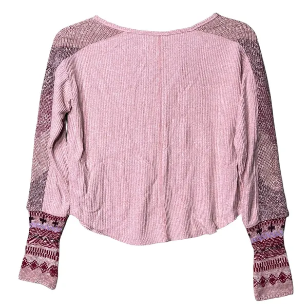 Daily Practice Anthropologie Shirt Womens XS Pink Waffle Knit Thermal Split Neck - Image 3