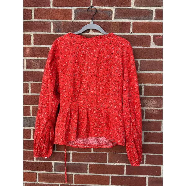 Universal Thread Red Floral Wrap Blouse Womens Large Long Sleeve Tie Waist - Image 10