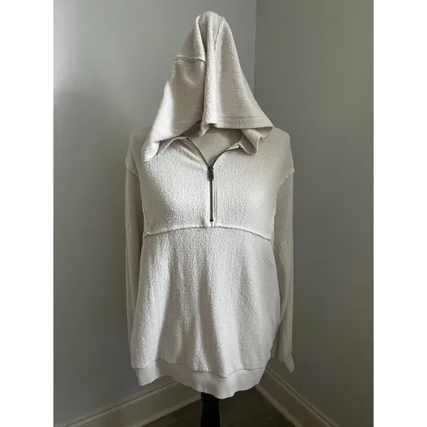 Urban Outfitters Quarter Zip Hoodie Small Cream Coastal Chic Oversized Soft Cozy - Image 7