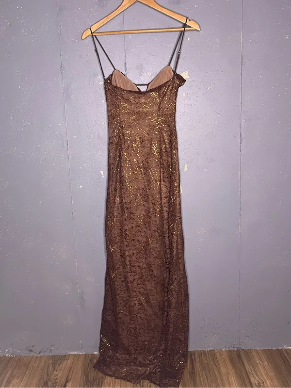 House of CB LUCIANNA Espresso Lace Maxi Dress Small - Image 5