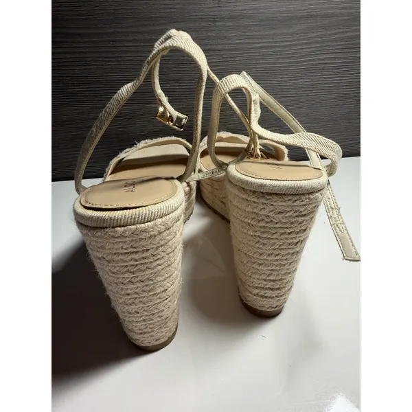 Aldo Sandals Womens Size 11 Espadrille Beige Ankle Strap Open Toe Wedge Heel C3 - Image 3