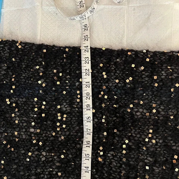 Womens Black Mohair Evening Wrap Shawl Gold Square Sequins Handknit - Image 8