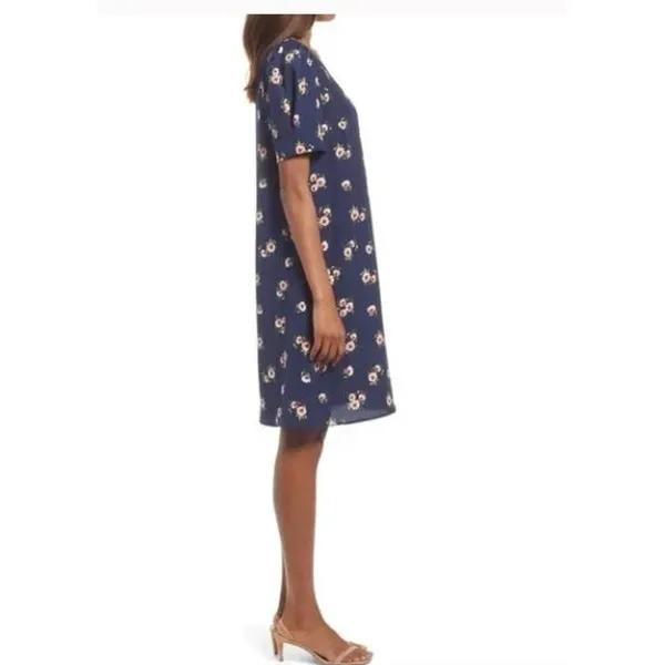 Chelsea28 Floral Puff Sleeve V-Neck Navy‎ Shift Dress Size Large - Image 4