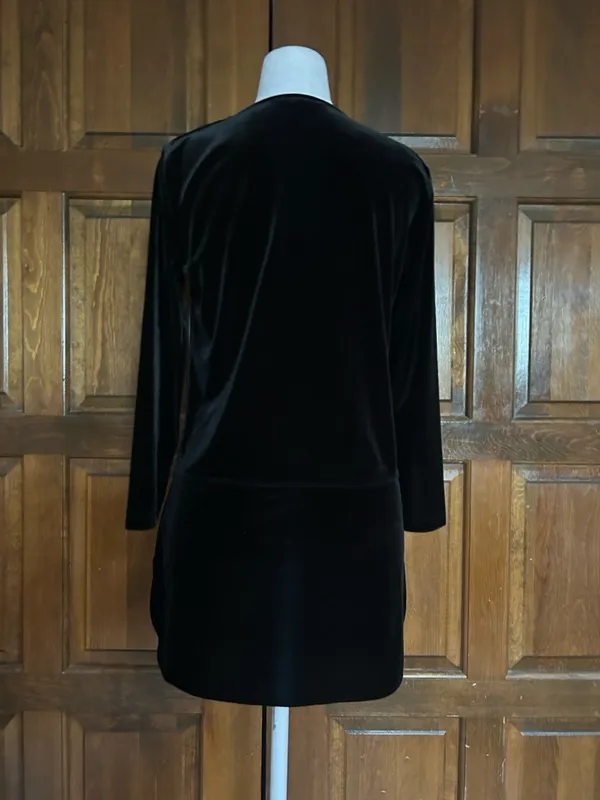 Lauren Ralph Lauren Black Velvet Tunic Top‎ Womens Small Gold Buttons Witchycore - Image 4