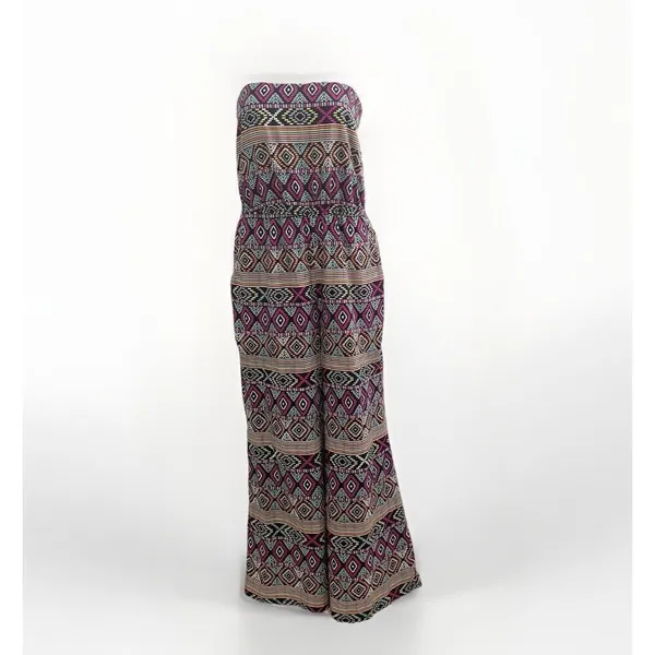 Retro Palazzo Wide Leg Jumpsuit Romper Purple LARGE Bohemian Tribal Tube Y2K - Image 3