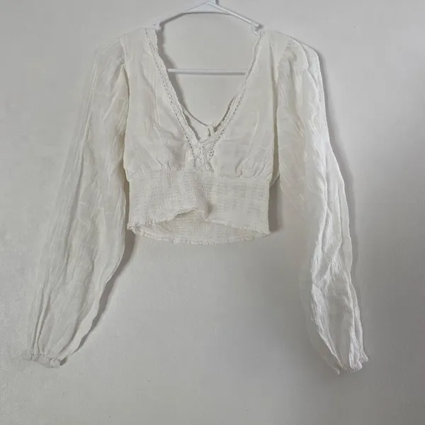 Aeropostale Cottagecore Peasant Crop Top White Lace Size Small - Image 2