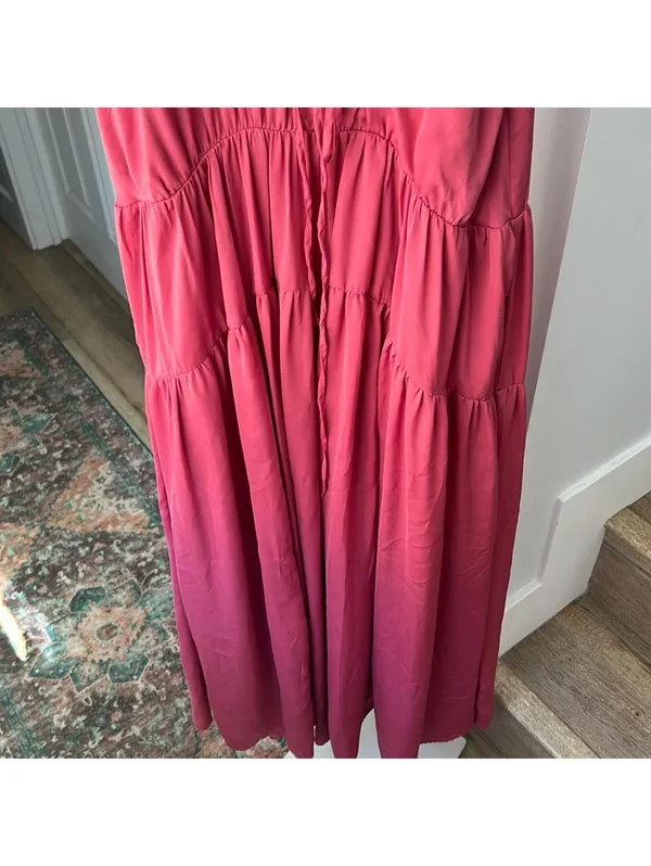 ZARA Babydoll Satin Tiered Cami Maxi Dress in Plum Pink XS/S $89 - Image 4