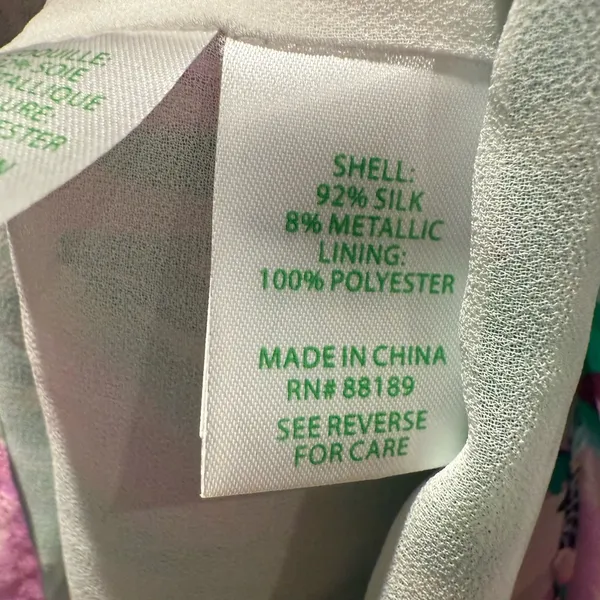 Lilly Pulitzer 92% Silk & metallic Pink& Green Tropical,Leaf Blouse Size S‎ - Image 6