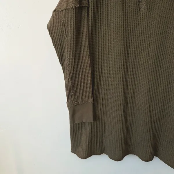 We The Free Free People Travis Tunic Polo Top Waffle Knit Thermal Green Oversized Lounge M - Image 6