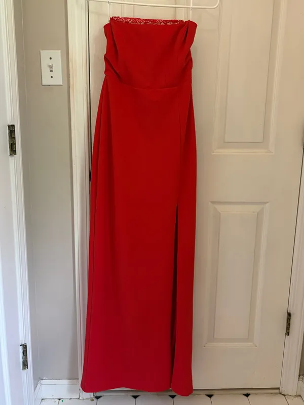 Lulus Memorably Iconic Red Strapless Lace Bustier Maxi Dress - Image 7