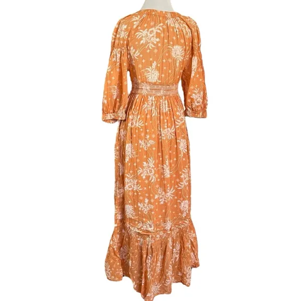 Free People Golden Hour Maxi Dress Bohemian Floral Dainty Tan Neutral Small - Image 11