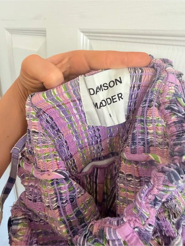 Anthropologie Damson Madder Hettie Seersucker Midi Dress Size 6 Plaid Purple - Image 9