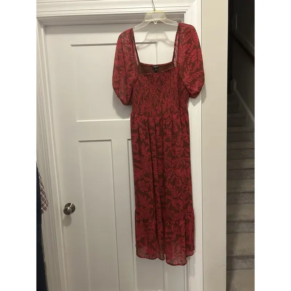 Torrid Midi Dress 1X Smocked Square Neck Chiffon Wedding Guest Flowy Pink Modest - Image 3