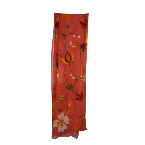 Made in Italy Orange Floral Scarf 100% Polyester Sheer Lightweight Wrap - Image 2