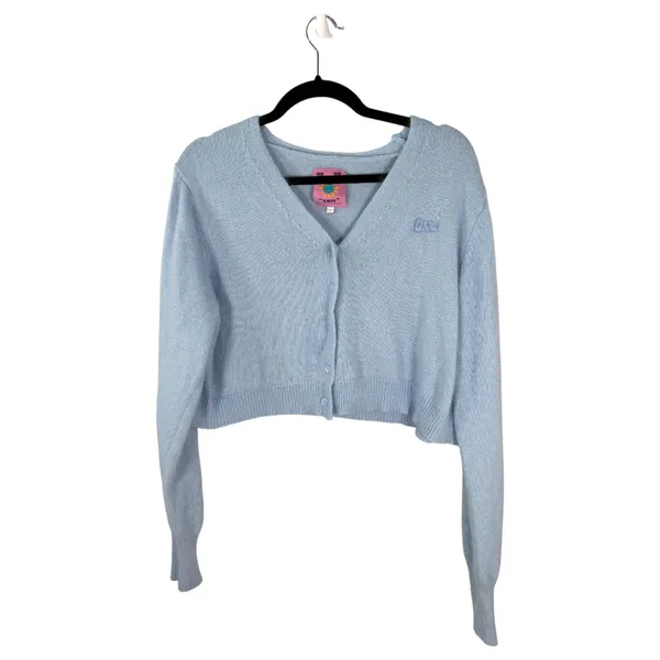 Unif Baby Blue Angora Blend Cropped Cardigan Sweater Size Large - Image 3