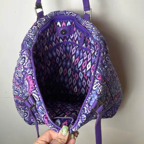 Vera Bradley Crosstown Tote Shoulder Bag Purple Lilac Tapestry Retired Pattern - Image 6