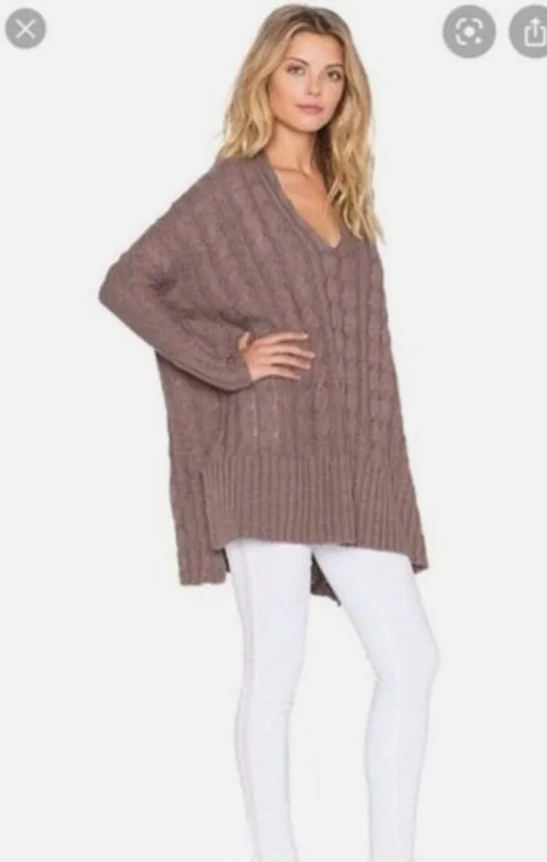 Free People Mushroom Oversized Sweater Brown Tan Casual Comfy Winter Neutral - Image 3