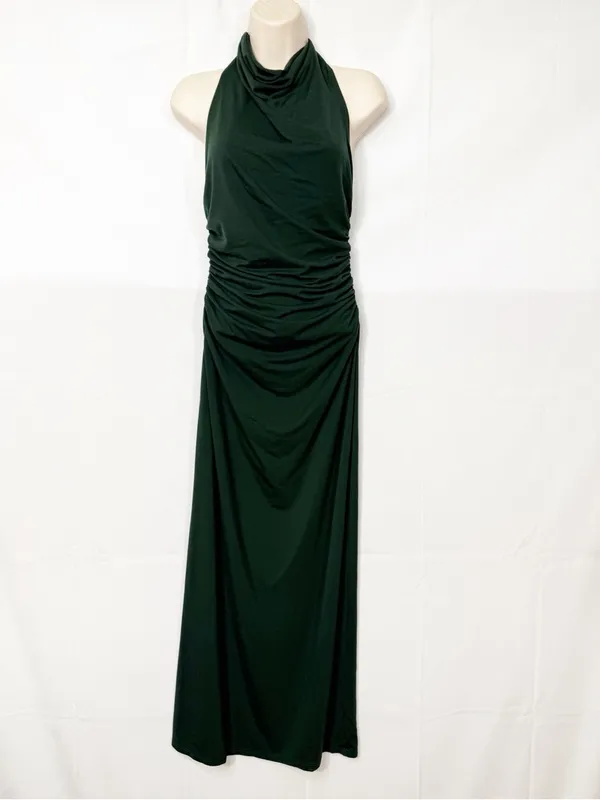 Reformation Jazlyn Knit Dress Midi Maxi Forest Hunter Green Halter Ruched - Image 3