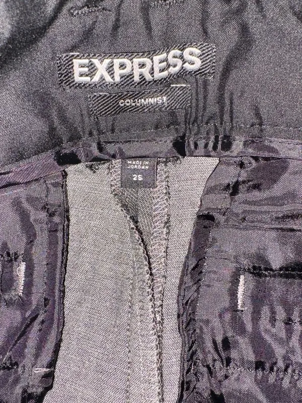 Express Women's Gray Boot Cut Stretch Pants with Black Waist Detail - Image 2