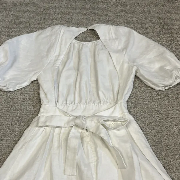 Reformation Irwin Dress Womens 2 White Linen Lined Open Back Mini Party - Image 10